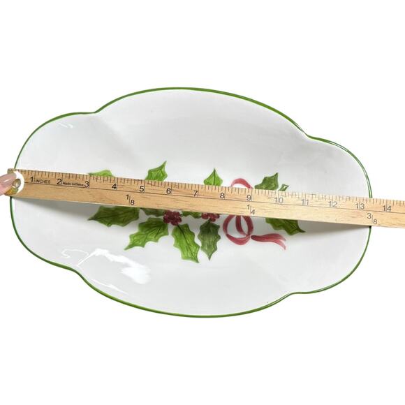 N.S. Gustin Pottery Bread Tray Serving Bowl 13" Holly Christmas USA Discontinued - Picture 8 of 10